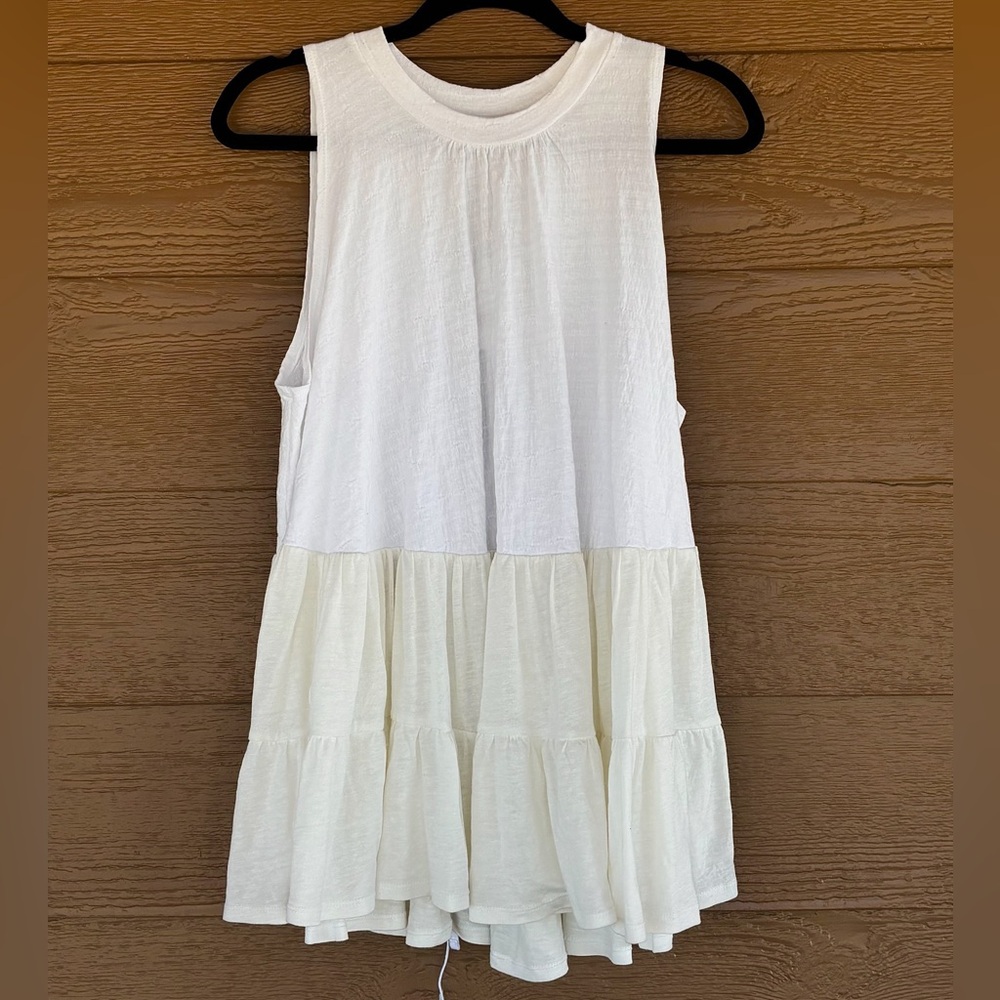 Free People NWT Two-Tone Cream Tiered Sleeveless Tank Dress in White Sz S